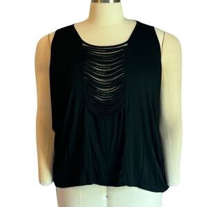 Eloquii Black Ripped Cut Out Front Tank Top, Size 3X